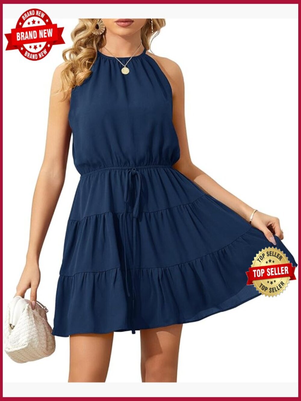 Chiffon Halter Neck Swing Dress Sleeveless Ruffle Mini